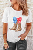 White Patriotic Bow Cowgirl Boots Printed Cotton Blend T Shirt White Patriotic Bow Cowgirl Boots Printed Cotton Blend T Shirt