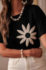 Black Contrast Crochet Floral Graphic Drop Shoulder Loose Tee