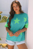Aruba Blue Frayed Denim Star Patched Oversize T Shirt