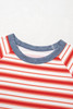 Tomato Red Stripe Print Contrast Collar Raglan Sleeve T Shirt