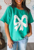 Sea Green Lace Bow Raw Edge Drop Shoulder Casual T Shirt Sea Green Lace Bow Raw Edge Drop Shoulder Casual T Shirt