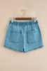 Beau Blue Contrast Drawstring Elastic Waist Denim Shorts