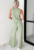 Smoke Green Textured Tank Top and Drawstring High Waist Pants Set