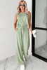 Smoke Green Textured Tank Top and Drawstring High Waist Pants Set