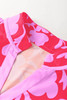 Red Floral Split V Neck Ruffled Short Sleeve Blouse Top