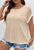 Parchment Lace Patchwork Short Sleeve Round Neck Plus Size Summer Top