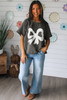 Medium Grey Lace Bow Raw Edge Drop Shoulder Casual T Shirt Medium Grey Lace Bow Raw Edge Drop Shoulder Casual T Shirt