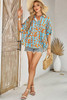 Sky Blue Abstract Print Dolman Short Sleeve Western Loose Shirt