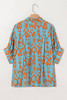 Sky Blue Abstract Print Dolman Short Sleeve Western Loose Shirt