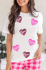 White mama Heart Shape Sequin Patched Crew Neck T Shirt