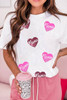 White mama Heart Shape Sequin Patched Crew Neck T Shirt