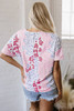 Pink Mixed Leopard Print V Neck Short Sleeve Blouse Pink Mixed Leopard Print V Neck Short Sleeve Blouse
