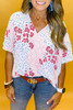 Pink Mixed Leopard Print V Neck Short Sleeve Blouse Pink Mixed Leopard Print V Neck Short Sleeve Blouse