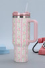 Pink Flower Print Large Insulated Tumbler with Handle 40oz