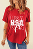 Red USA Bow Printed Casual Cotton Blend T Shirt