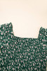 Green Smocked Square Neck Puff Short Sleeve Floral Dress