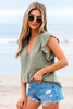 Laurel Green Flutter Sleeve Lace V Neck Shirt