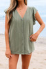 Laurel Green Flutter Sleeve Lace V Neck Shirt