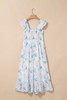 Sky Blue Floral Smocked High Waist Double Ruffle Sleeveless Long Dress