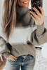 Color Block High Neck Pullover Sweater For Women