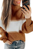 Color Block High Neck Pullover Sweater For Women