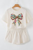 Beige Bold Leopard Bow Print Loose Tee and Skort 2pcs Set Beige Bold Leopard Bow Print Loose Tee and Skort 2pcs Set
