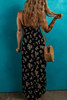 Black Floral Spaghetti Strap Shirred Bodice Tied Empire Waist Maxi Dress