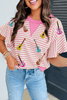 Sachet Pink Striped Guitar Patched Ruffle Short Sleeve Crossed Seam Blouse Sachet Pink Striped Guitar Patched Ruffle Short Sleeve Crossed Seam Blouse