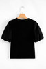 Black Ribbed Patchwork Puff Sleeve Half Button Placket Slim Fit Top
