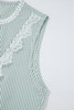 Green Stripe Lace Patchwork Crew Neck Tank Top