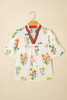 White Floral Short Puff Sleeve Contrast V Neck Print Blouse White Floral Short Puff Sleeve Contrast V Neck Print Blouse
