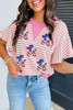 Sachet Pink Striped Sequin USA Flag Inspire Balloon Dog Patched  Ruffled Short Sleeve Top Sachet Pink Striped Sequin USA Flag Inspire Balloon Dog Patched  Ruffled Short Sleeve Top