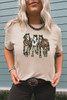 Khaki Sequin Horses Patched Casual Crewneck T Shirt
