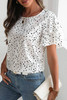 White Dalmatian Print Layered Ruffled Short Sleeve Blouse