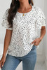 White Dalmatian Print Layered Ruffled Short Sleeve Blouse