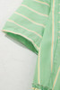 Green Stripe V Neck Short Sleeve Frilled Detail A-line Dress