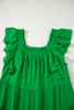 Green Ruffled Flutter Sleeve Square Neck Textured Tiered Maxi Dress