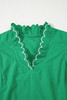 Bright Green Contrast Scallop Trim Layered Short Sleeve V Neck Blouse Bright Green Contrast Scallop Trim Layered Short Sleeve V Neck Blouse