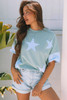 Smoke Green Frayed Denim Star Patched Oversize T Shirt