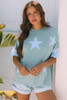 Smoke Green Frayed Denim Star Patched Oversize T Shirt