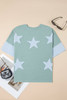 Smoke Green Frayed Denim Star Patched Oversize T Shirt