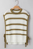 Khaki Stripe Tie Open Side Sweater Knitted Top