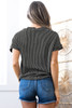 Carbon Grey Corded Knit Color Block Pocketed Crew Neck T Shirt
