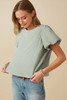 Green Stripe Textured Round Neck Short Puff Sleeve Blouse Green Stripe Textured Round Neck Short Puff Sleeve Blouse
