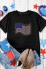 Black Rhinestone American Flag Casual Round Neck Tee