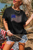 Black Rhinestone American Flag Casual Round Neck Tee