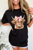 Black Bow Cow Head Graphic Western Fashion T Shirt