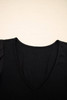 Black Mesh Ruffled Sleeve Slim Fit V Neck Top