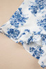 Sky Blue Floral Print Strapless Zipped Back Knot Waist Ruffled Romper