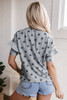 Gray USA Letter Patched Star Printed Ruffle Trim Sleeves Loose Tee